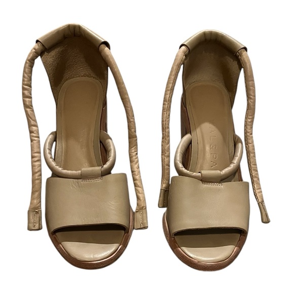 WAL & PAI Nude Orum Wedge / Heels w/ Top Tie Closure - EUC